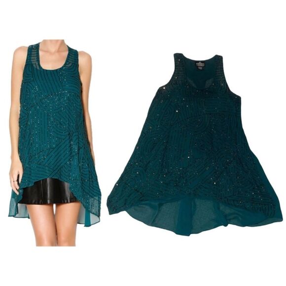 Angie Great Gatsby Flapper Style Beaded Tunic Dress in Emerald Size Small - Picture 1 of 14